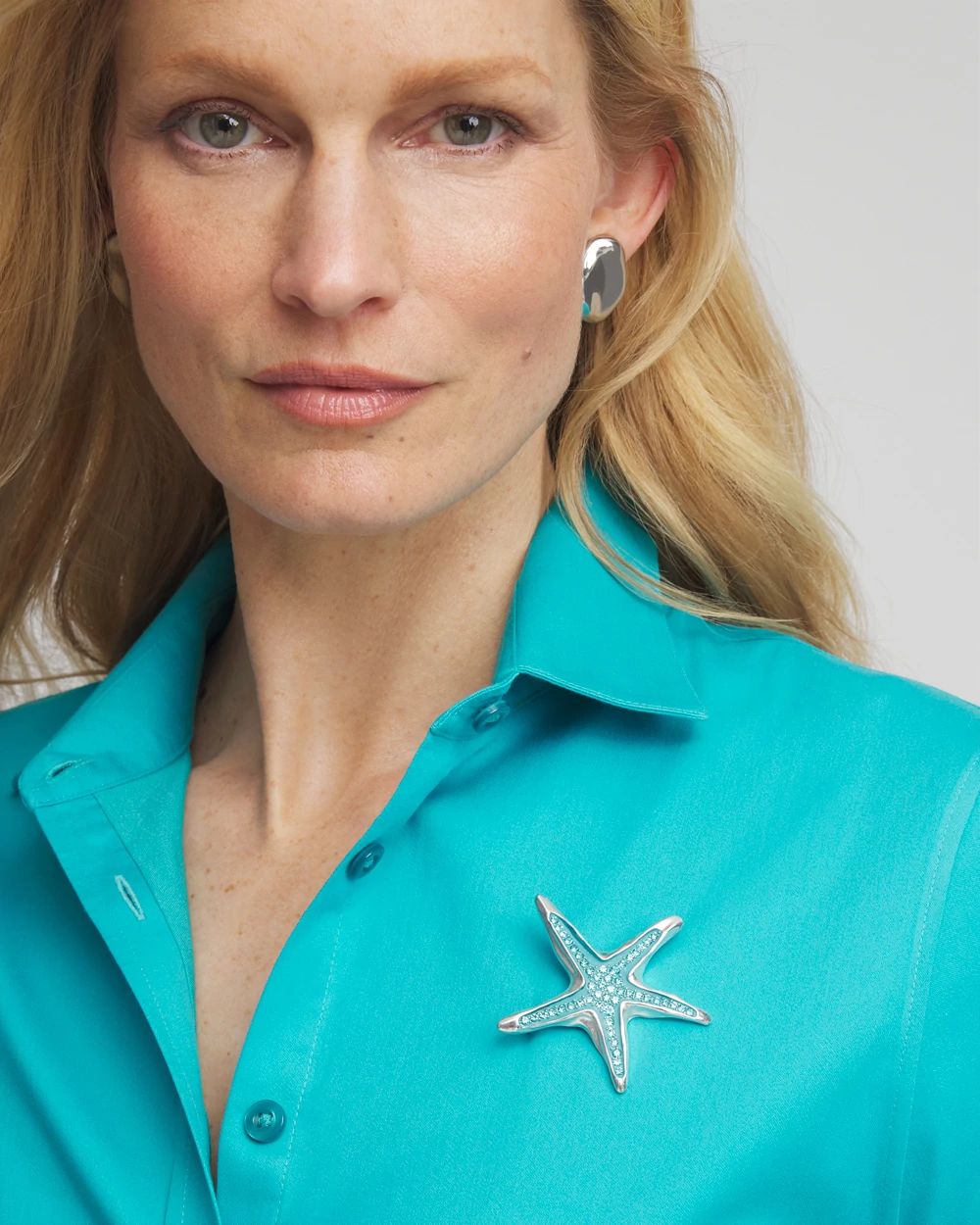 Blue Diamond-Effect Starfish Brooch