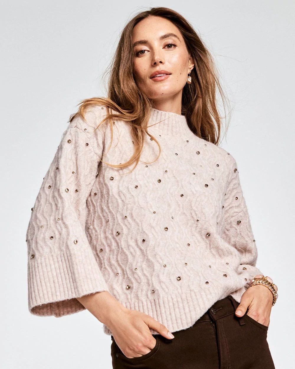 Sequined Cable Knit Sweater