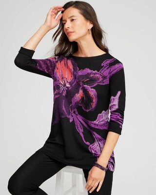 Floral Roll Cuff Tunic Sweater