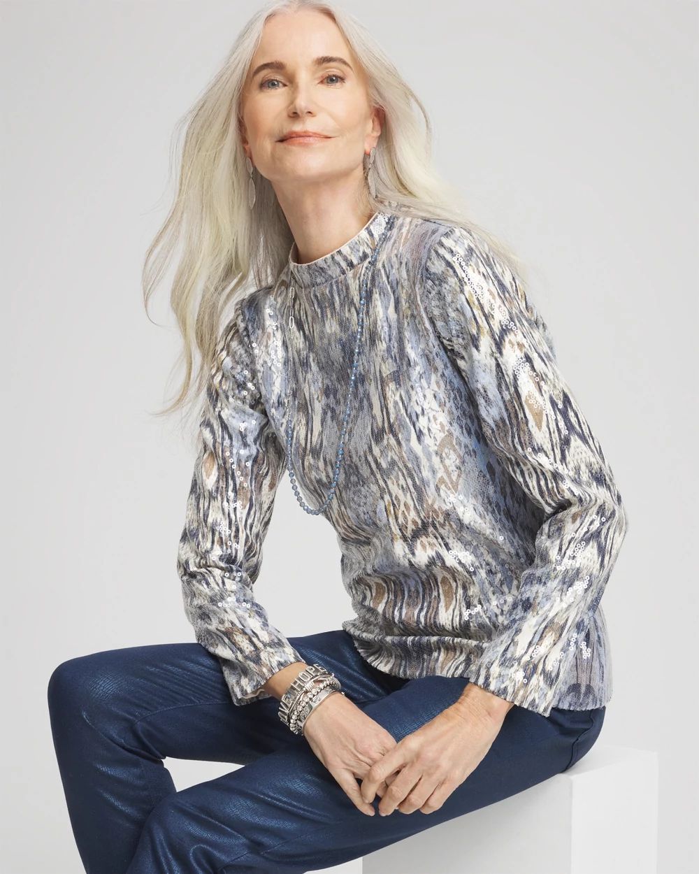 Sequin Reptile Funnel Neck tee click to view larger image.