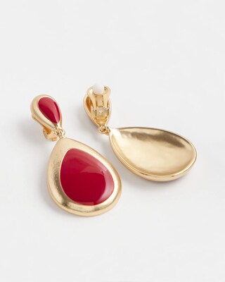 Red Teardrop Clip On Earrings