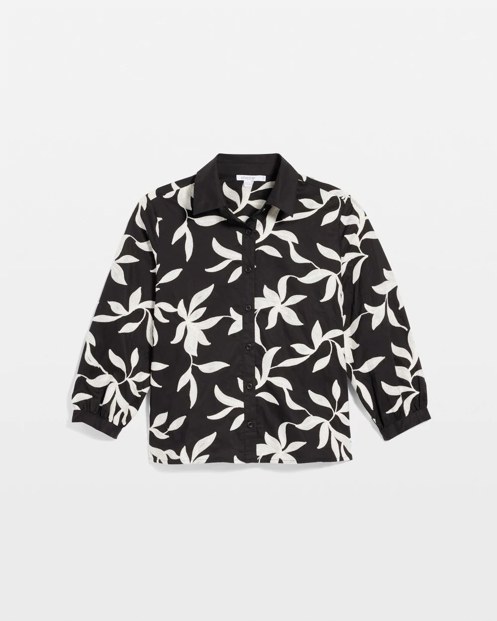 Embroidered Cropped Collared Shirt click to view larger image.