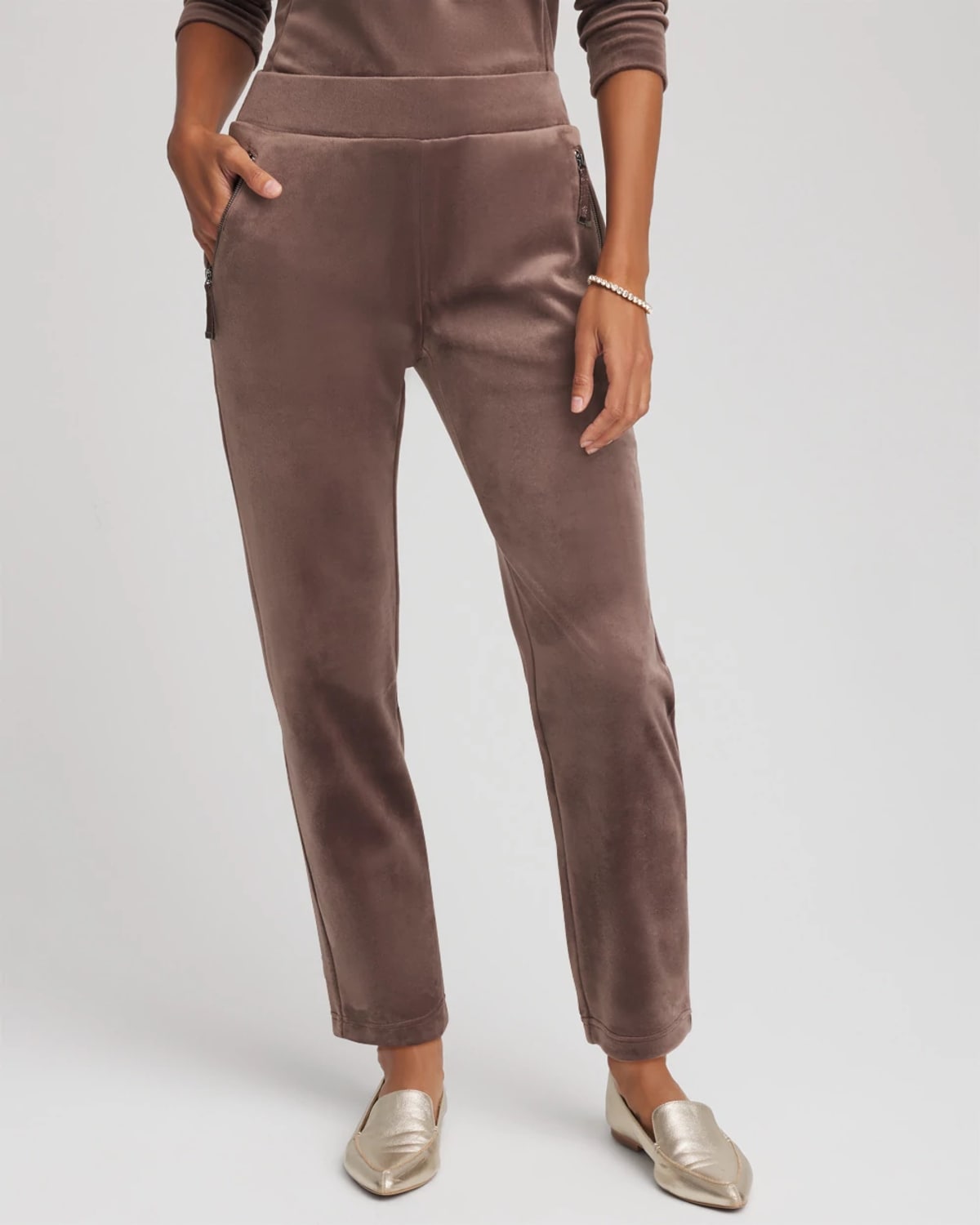 Chico's Scuba Velour Tapered Ankle Pants In Walnut In Brown