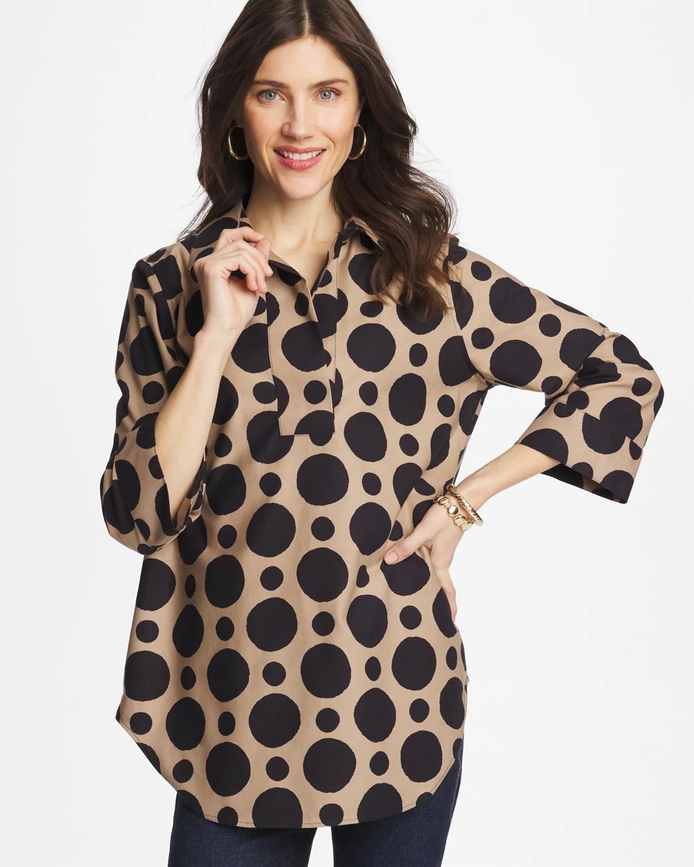 No Iron™ Stretch Global Dots Popover Tunic