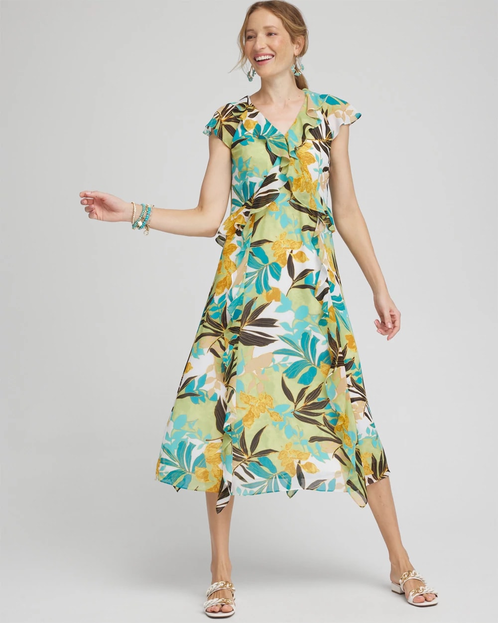 floral ruched chiffon faux wrap dress Eliza J. + Floral Ruched Chiffon Faux Wrap Dress