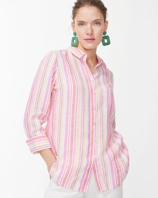 No Iron Linen 3/4 Sleeve Stripe Shirt