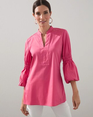 Poplin Ruffle Sleeve Popover Blouse