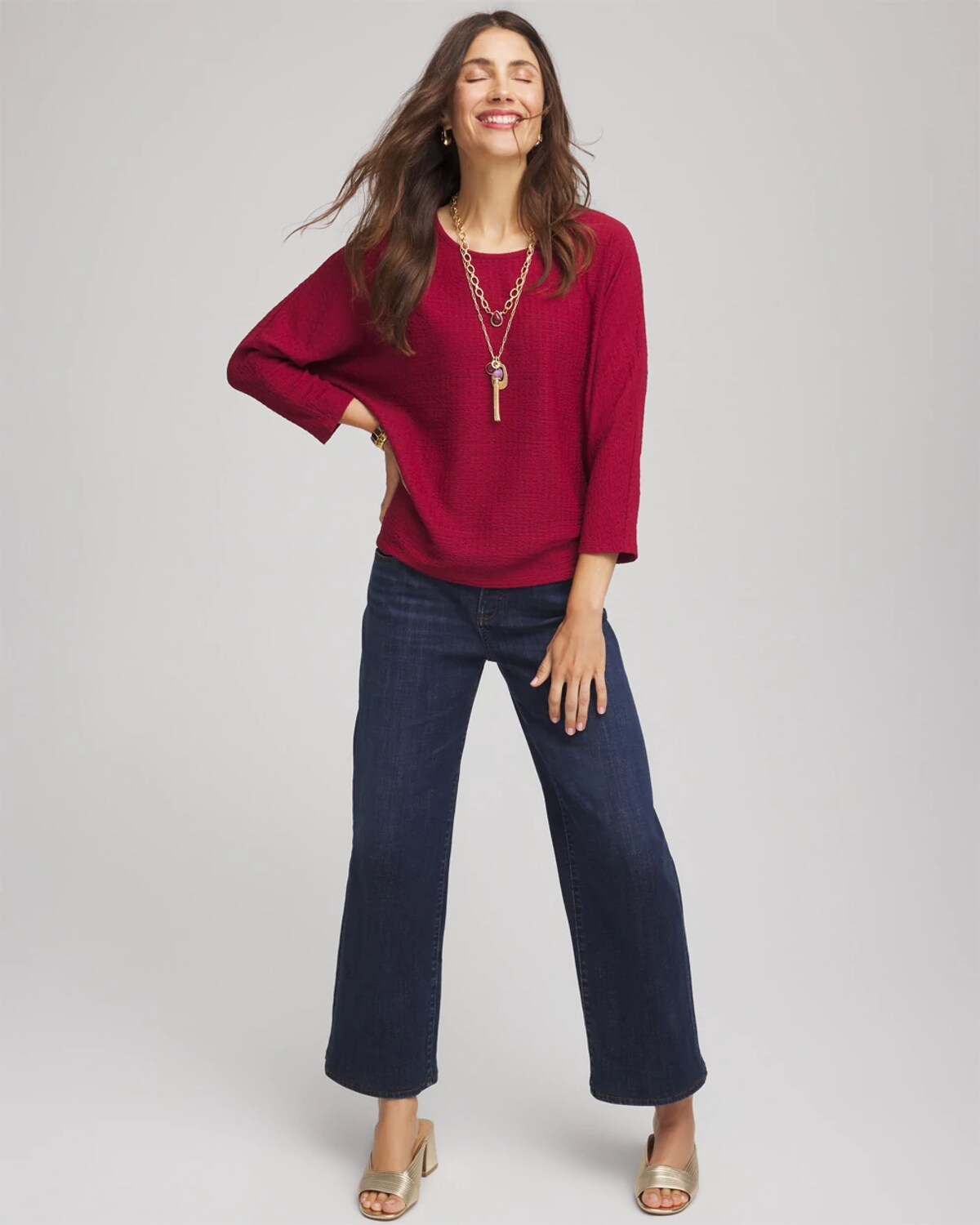 Chico's Textured Tapered-hem Top In Russet Red In Red