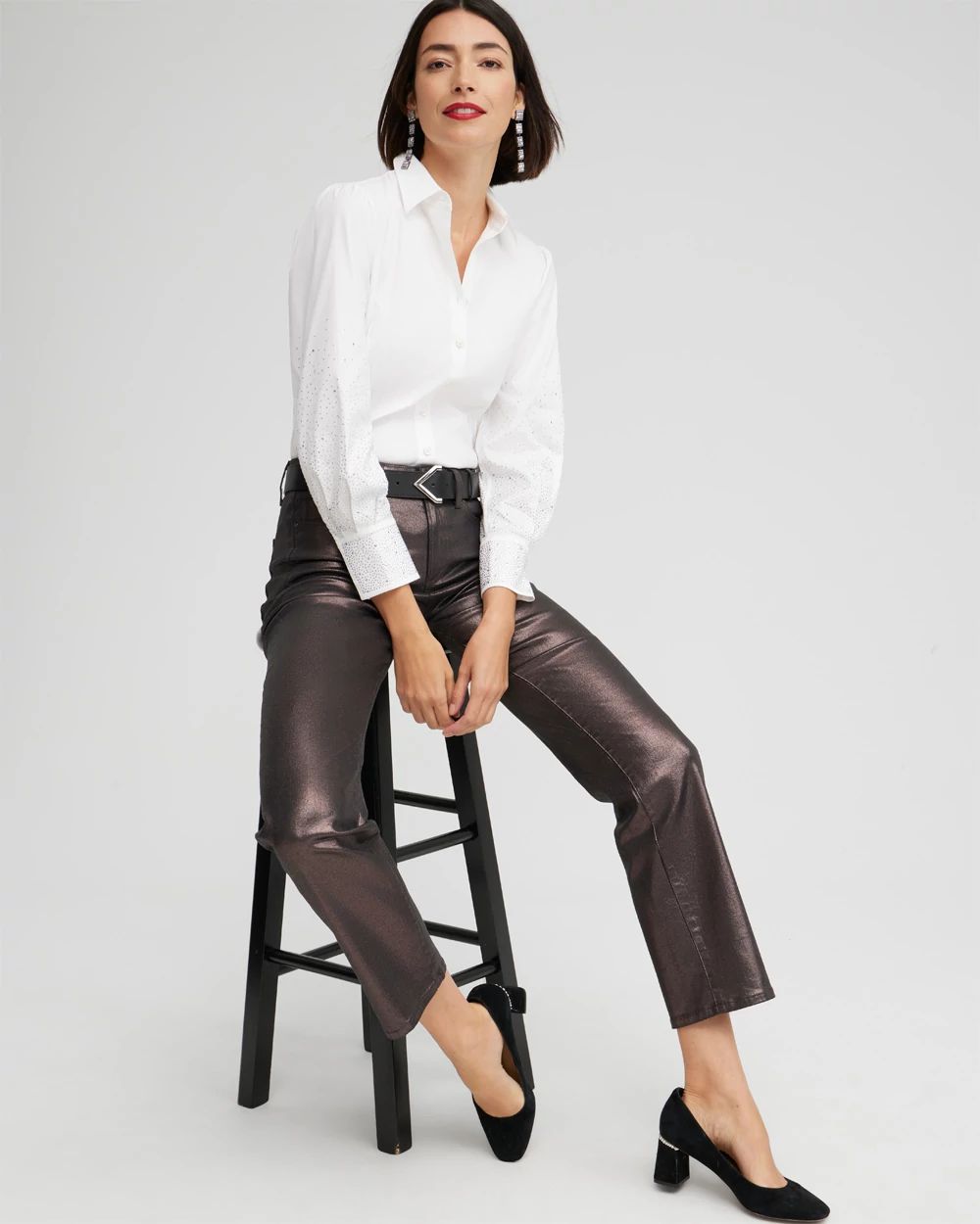 Poplin Embellished Sleeve Shirt