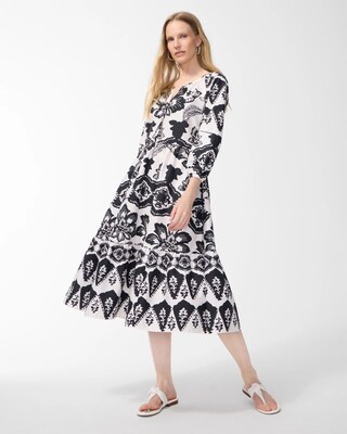 Poplin Balloon Sleeve Floral Midi Dress