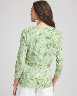Palm-Frond-Motif Cotton Slub Henley Shirt click to view larger image.