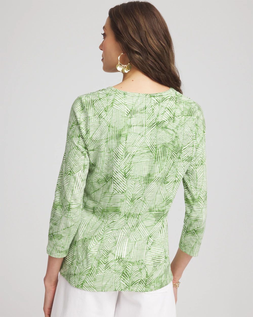 Palm-Frond-Motif Cotton Slub Henley Shirt