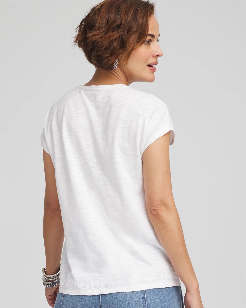 Monochrome Embroidered Cap-Sleeve Tee