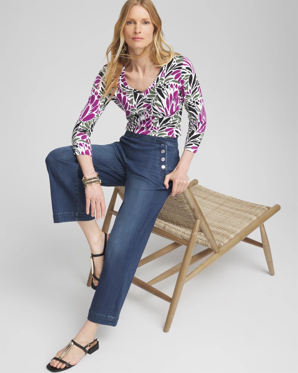 Floral Print 3/4 Sleeve Perfect Tee