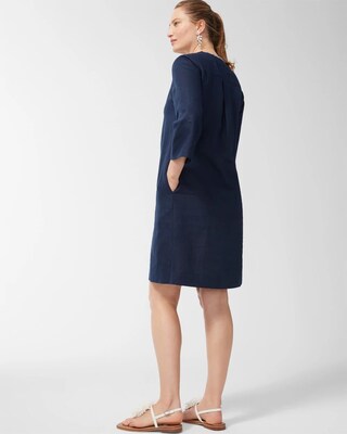 Linen Embellished Navy Tunic Dress