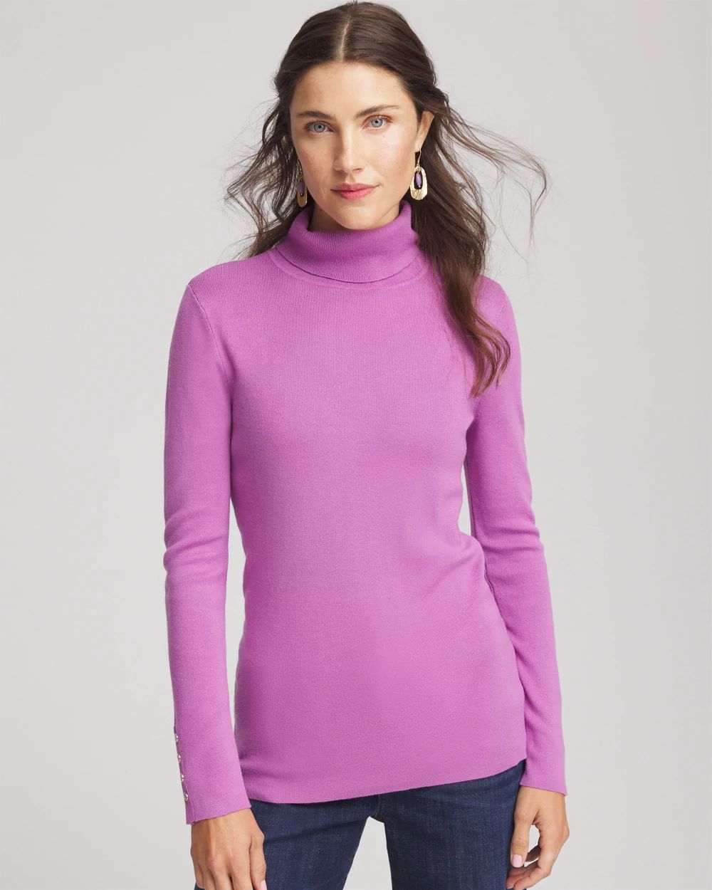 Ecovero™ Button Cuff Turtleneck Sweater