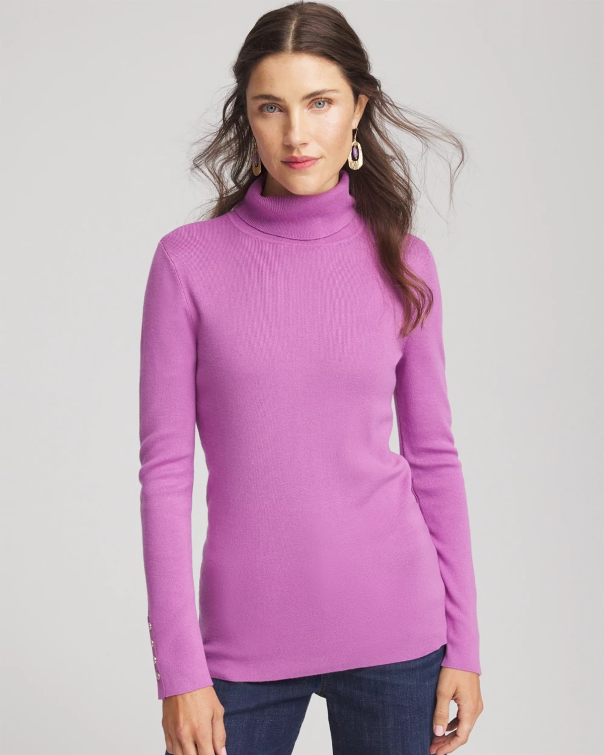 Chico's Ecovero Button Cuff Turtleneck Sweater In Gooseberry In Purple