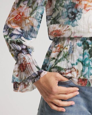 Rose-Print Crinkle Mockneck Tee click to view larger image.