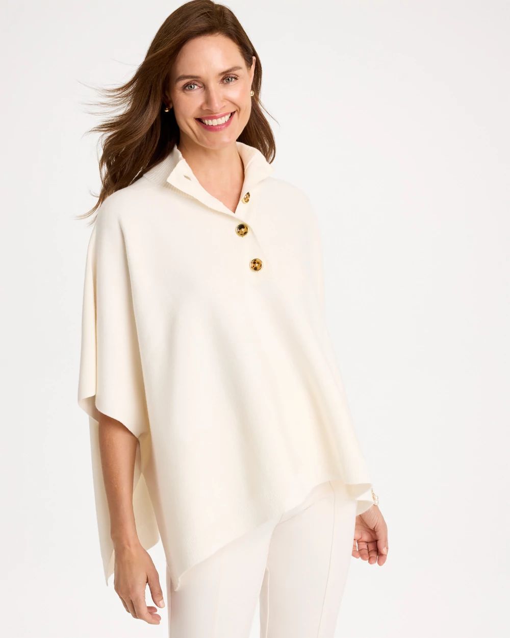 Button Mockneck Sweater Poncho
