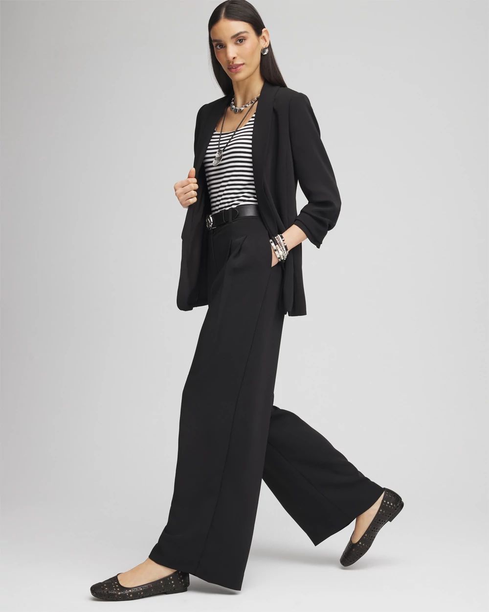 Crepe Pleated Wide-Leg Pants