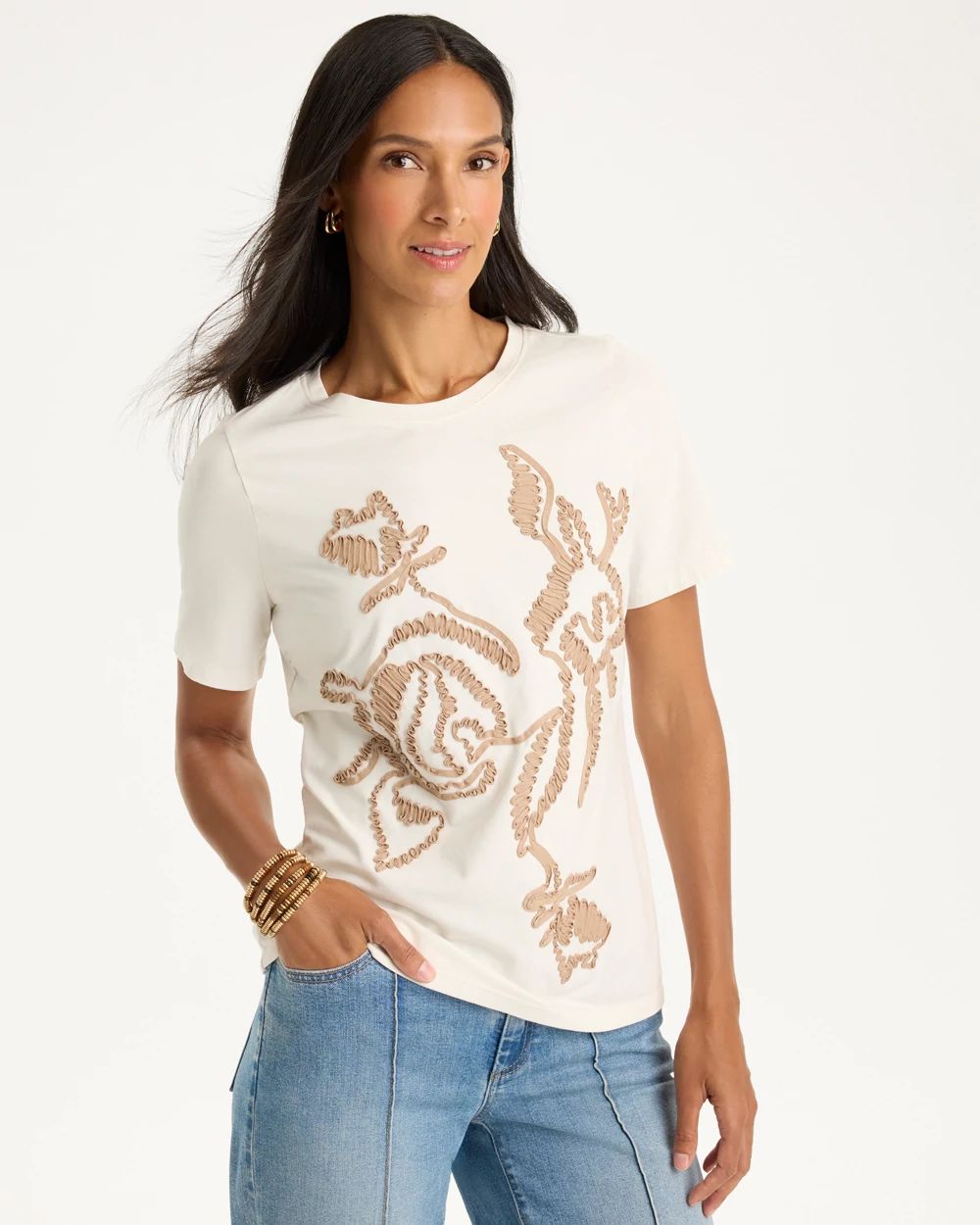 Soft-Stretch Cotton Applique Tee click to view larger image.