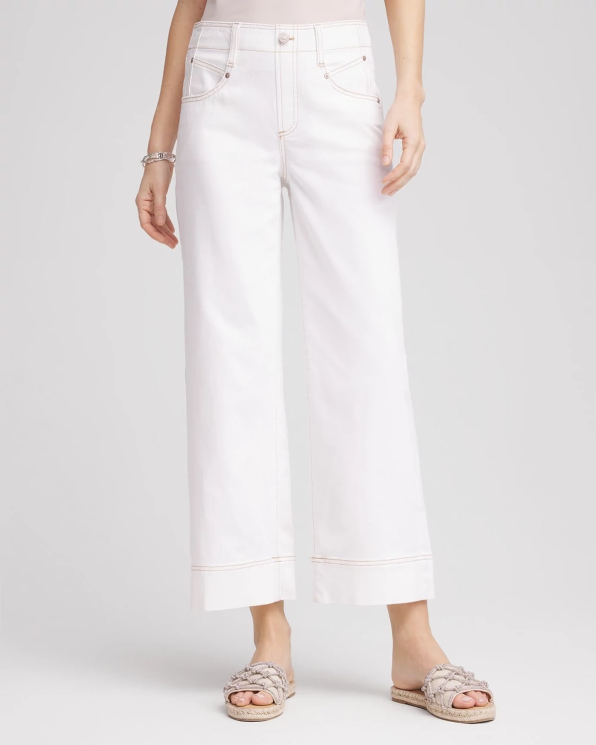 Chico's No Stain Pull-on Wide Leg Cropped Jeans In White In White