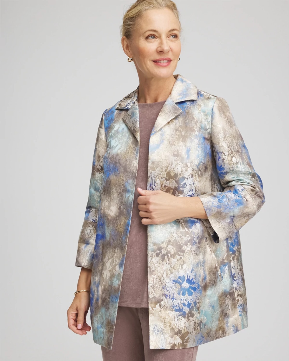 Chico's Travelers Watercolor Jacquard Jacket In Walnut In Brown