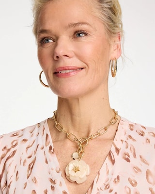 Neutral Flower Pendant Necklace click to view larger image.