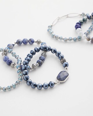 Set of Five Blue Beaded Stretch Bracelets