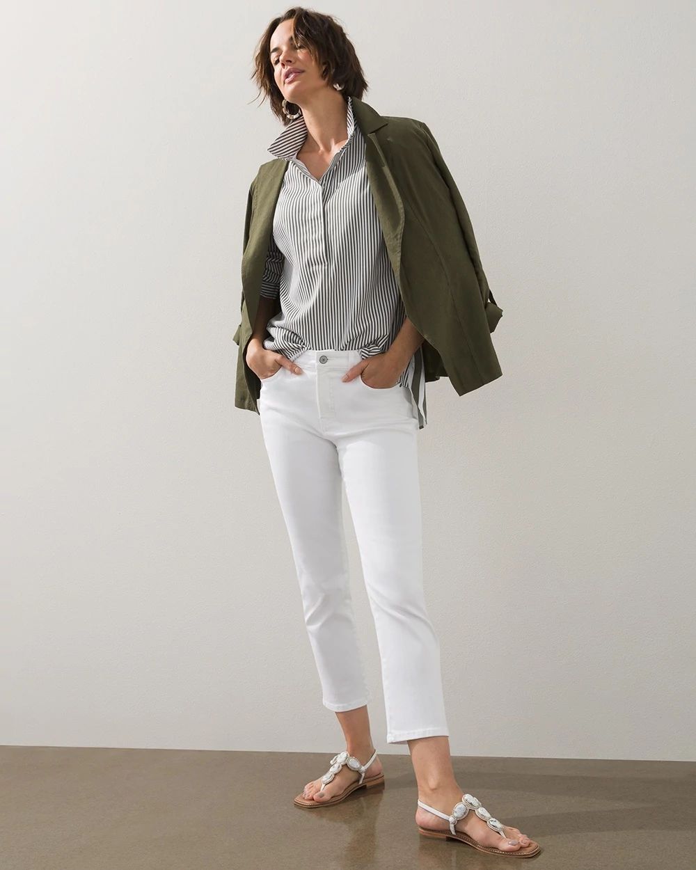 No-Iron Stretch Striped Button-Back Tunic