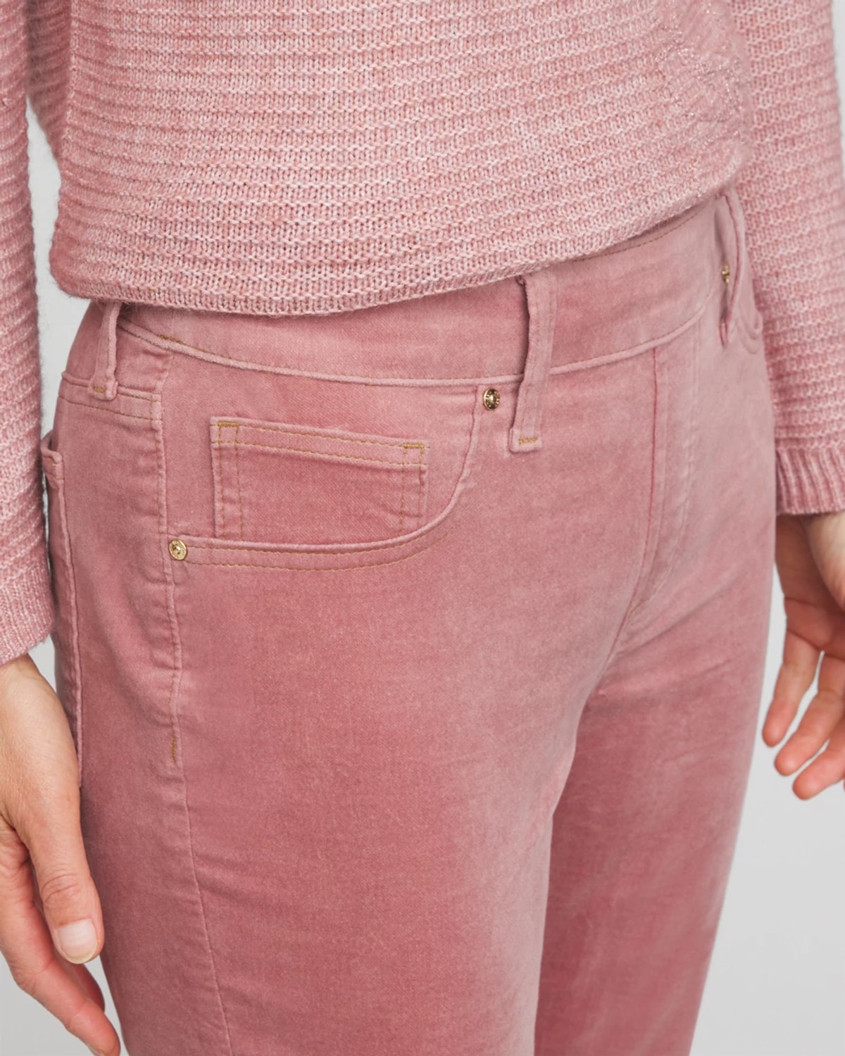 Chico's Velveteen Pull-on Flared Jeans In Dusty Rose In Pink