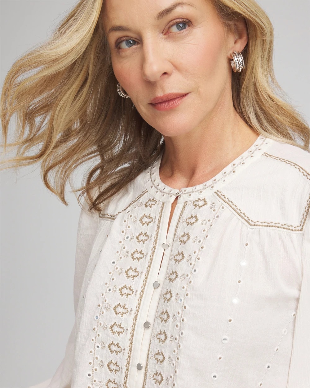 Embroidered Crinkle-Cotton Blouse