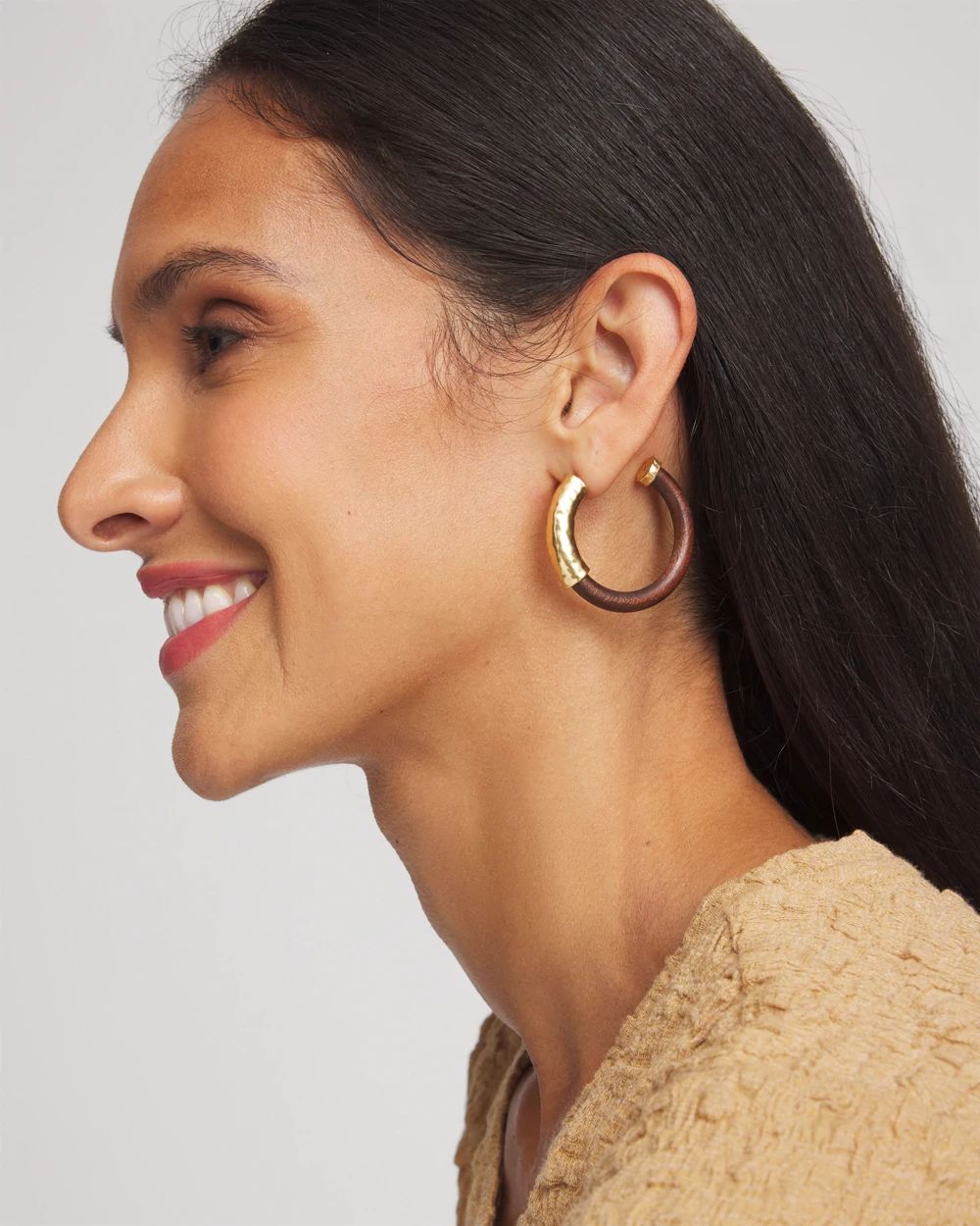 Gold & Wood Hoop Earrings