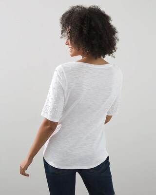 Faux Pearl Sleeve Slub Tee