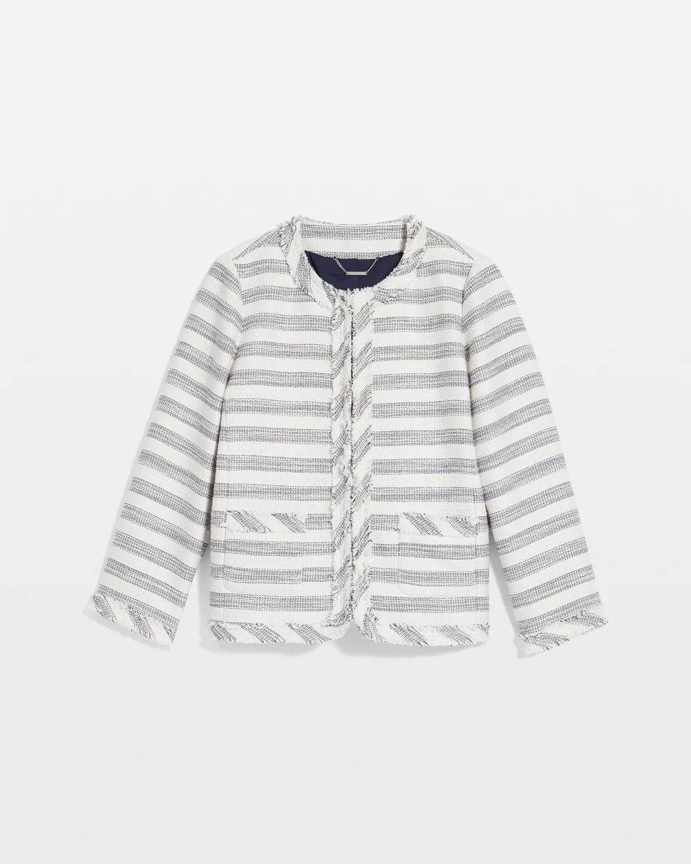 Striped Tweed Collarless Box Jacket