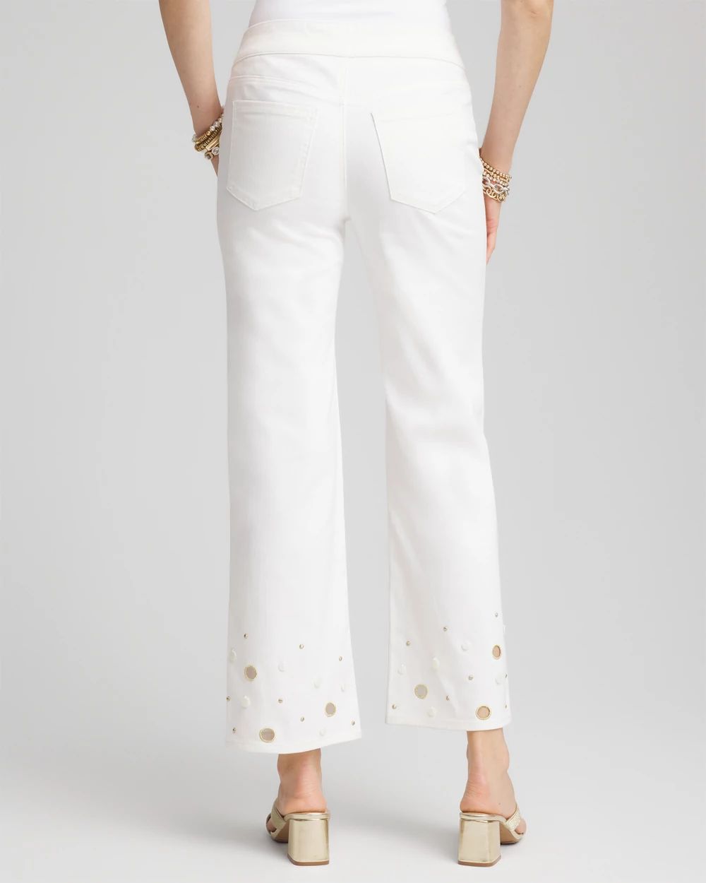 Pull-On Embellished Straight-Leg Cropped Jeans