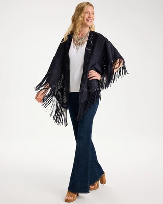 Cutout Faux Suede Fringe Ruana click to view larger image.