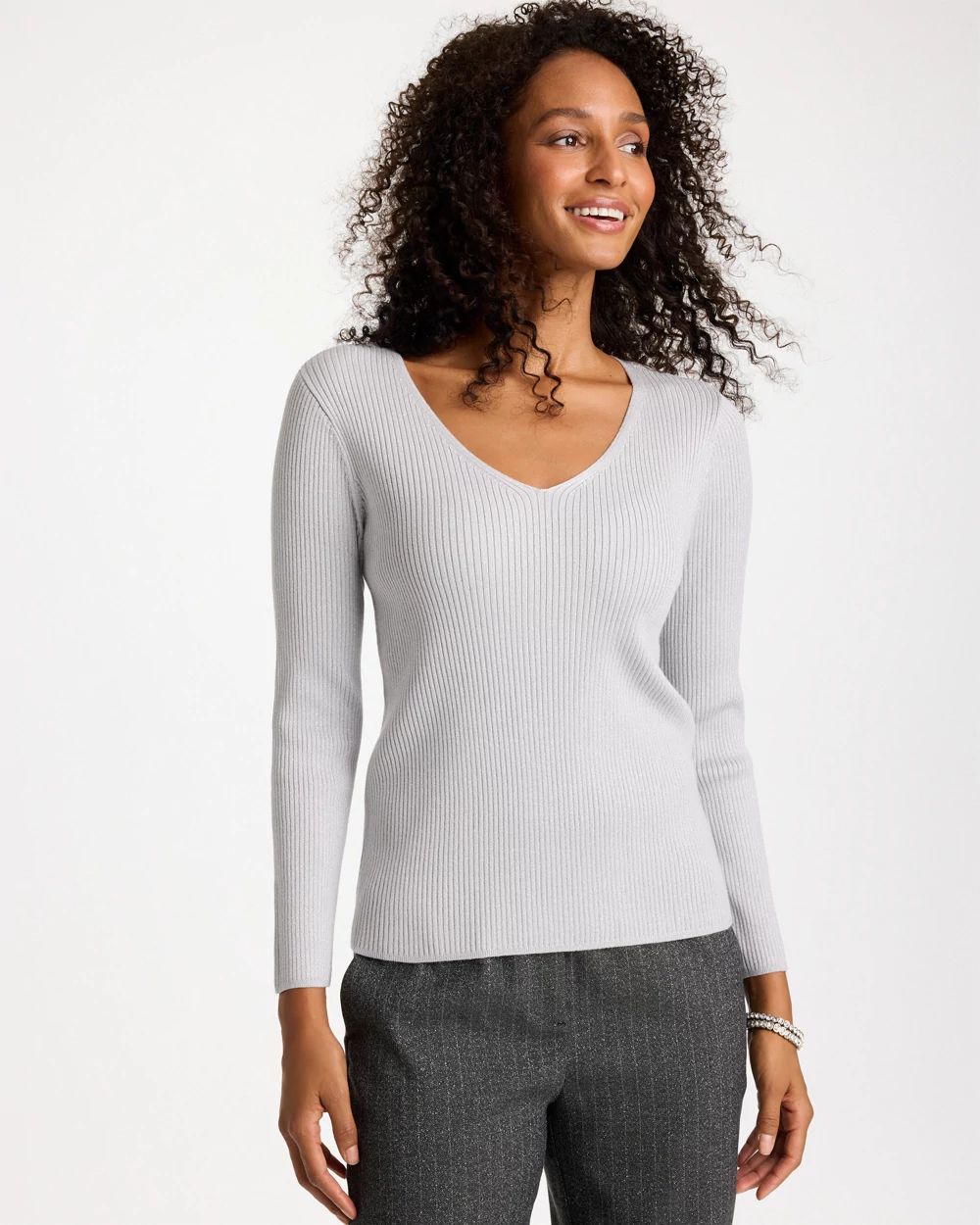 Ella Ribbed V-Neck Pullover Sweater