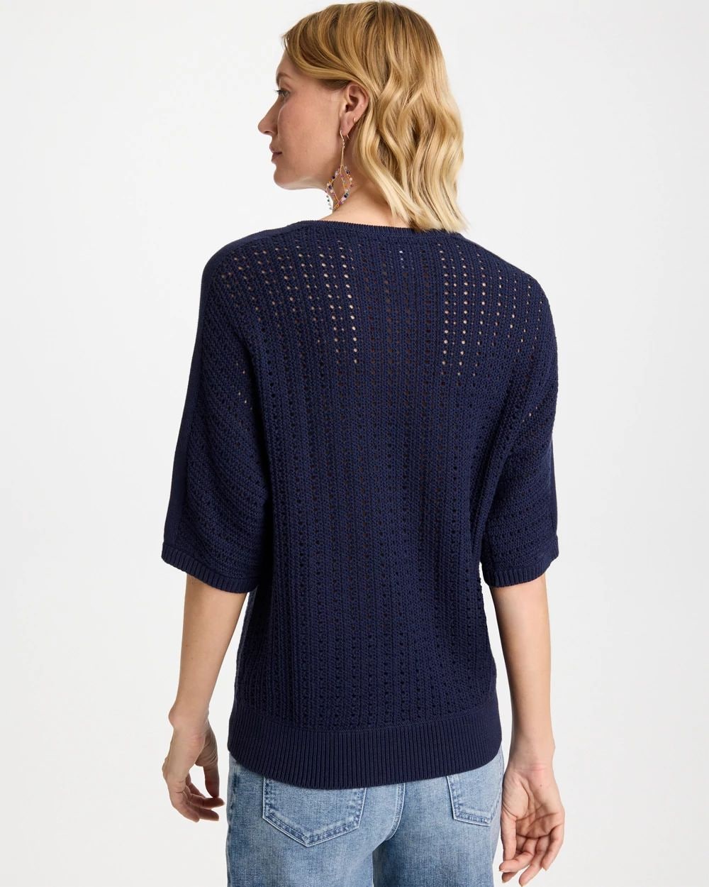 Pointelle Crewneck Pullover Sweater