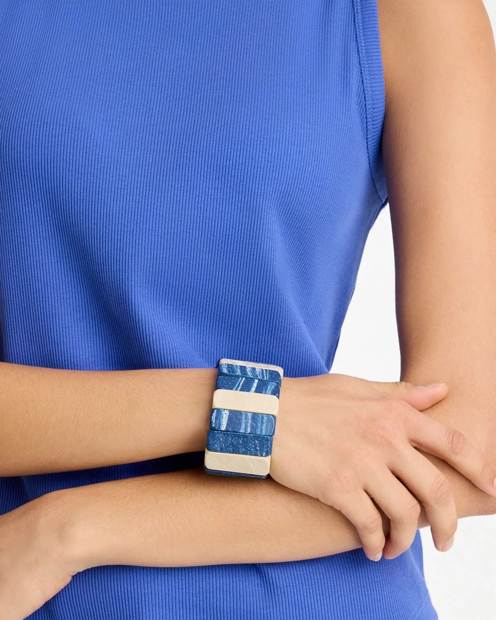 Blue-Neutral Wood Stretch Bracelet click to view larger image.