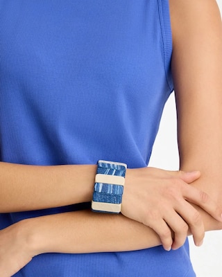 Blue-Neutral Wood Stretch Bracelet click to view larger image.