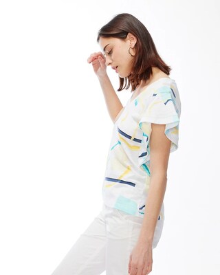 Abstract Ruffle Sleeve Slub Tee