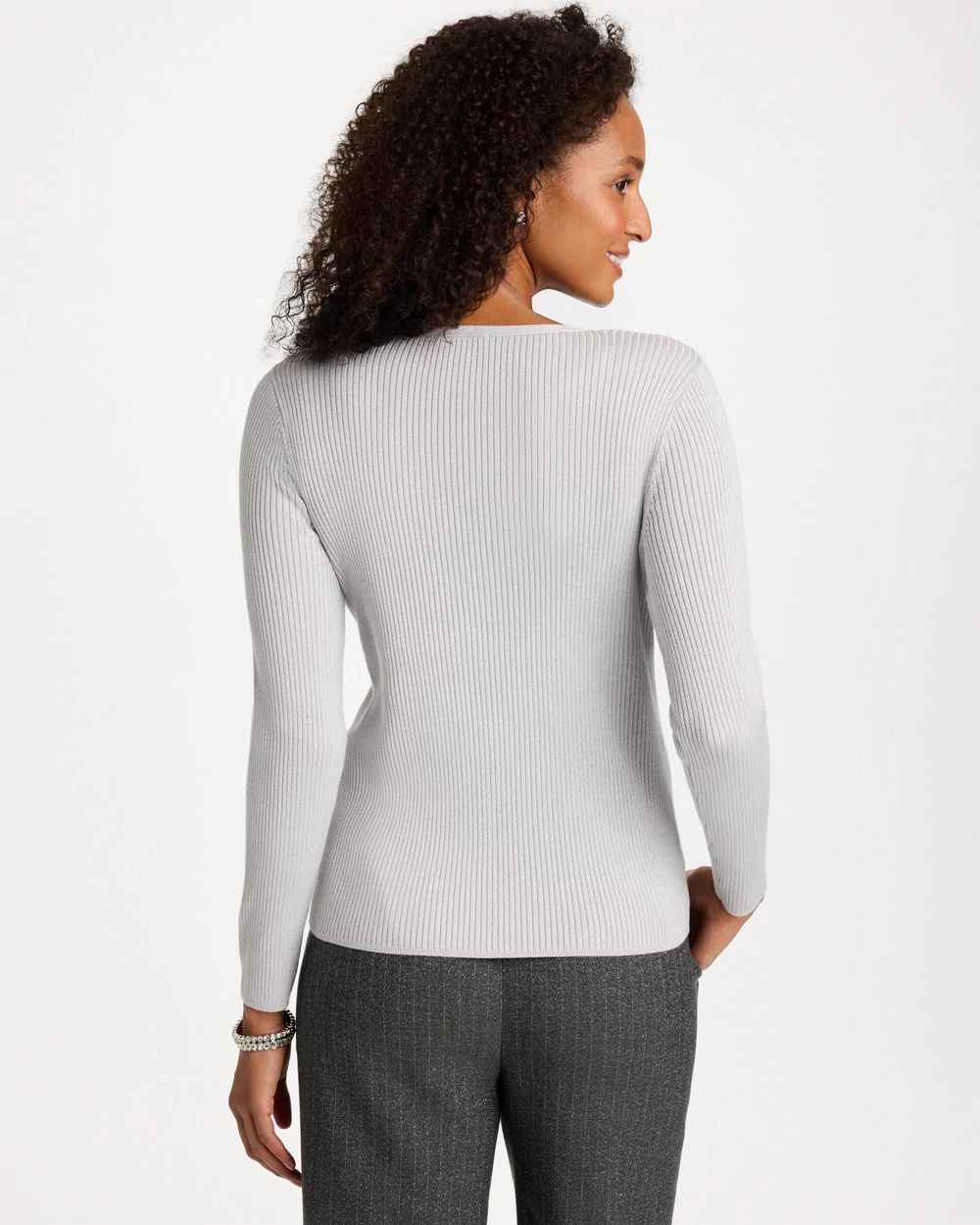 Ella Ribbed V-Neck Pullover Sweater click to view larger image.