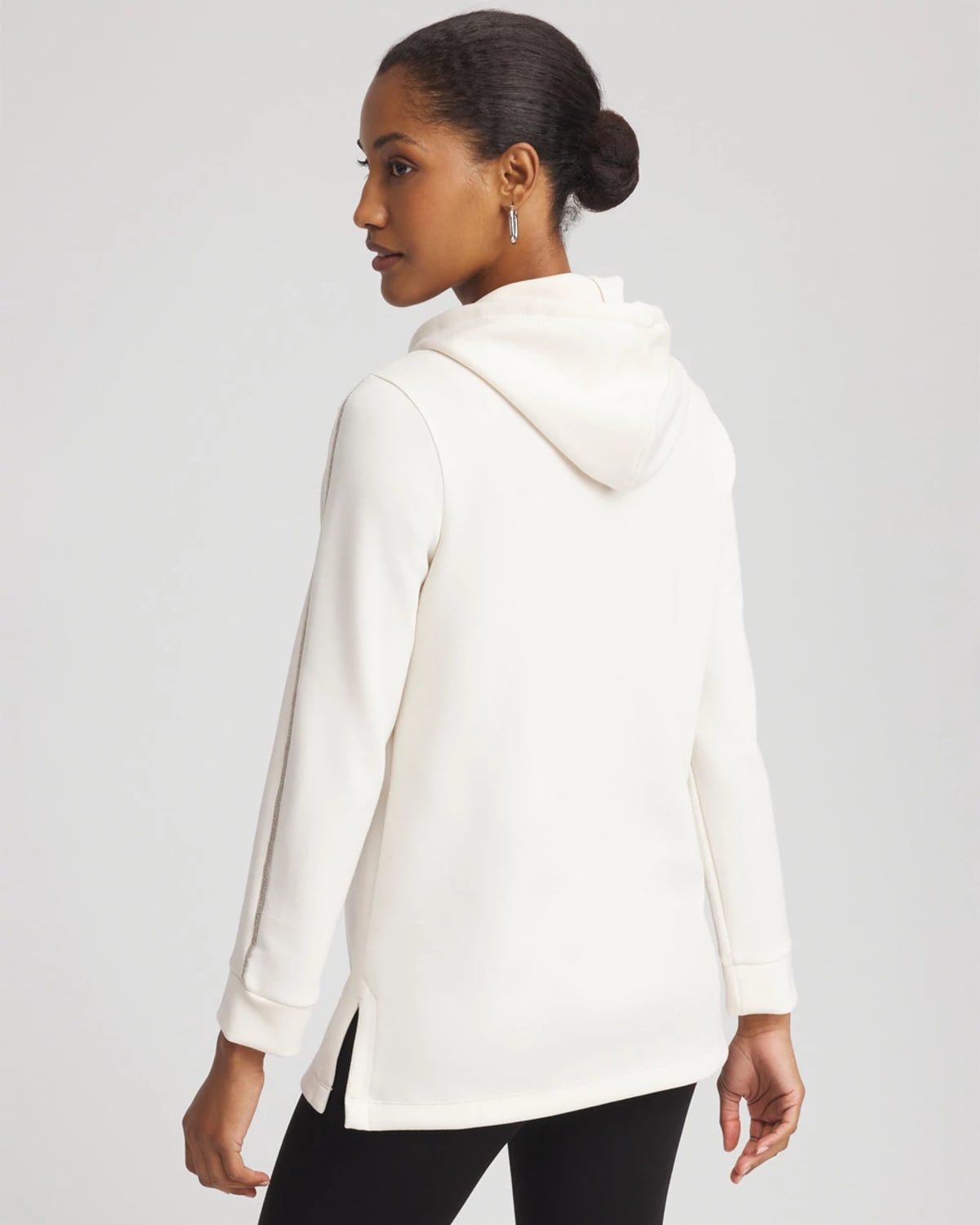 Chico's Scuba Caviar Bead Sweatshirt In Cream In White
