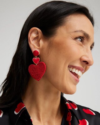 Red Heart Seed Bead Earrings