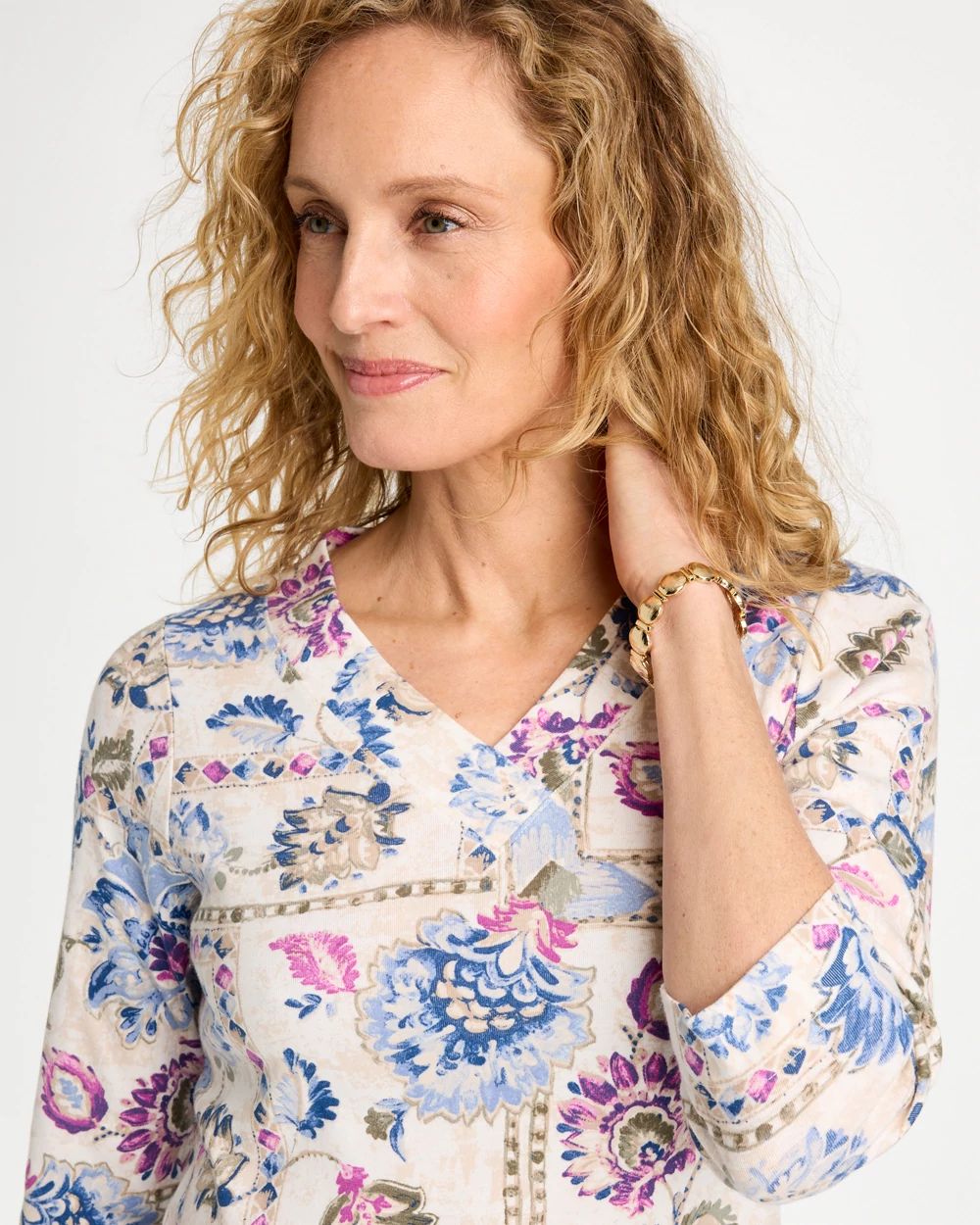 Printed V-Neck Pima Tee click to view larger image.