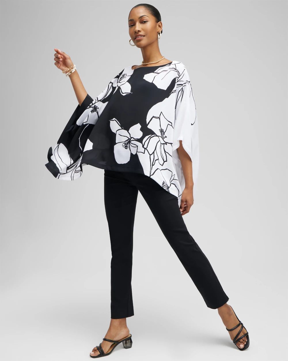 Black and White Floral Poncho