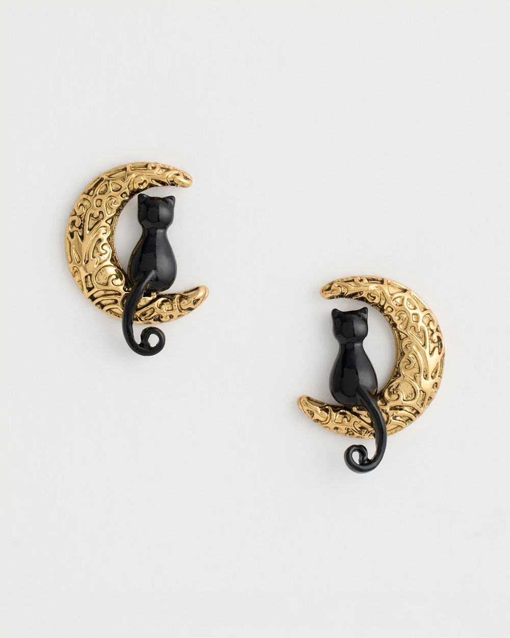 Black Cat Moon Stud Earrings