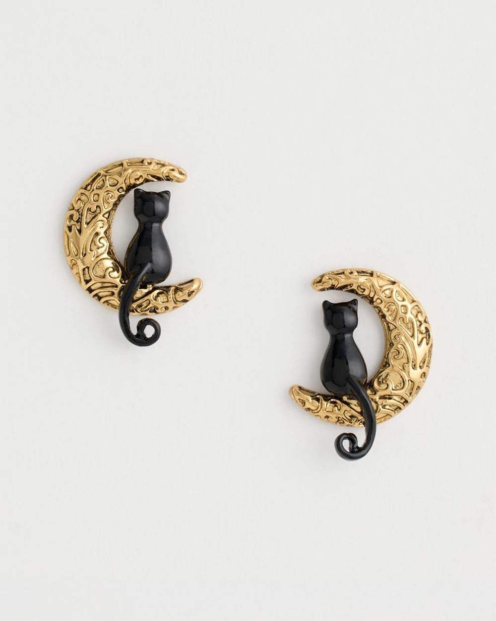 Black Cat Moon Stud Earrings
