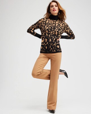 Jacquard Animal Print Turtleneck Sweater